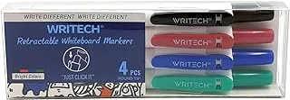 WRITECH Retractable Dry Erase Markers 4col: Fine Tip Assorted Colors Low Odor Multi Colored Set Kid Adult Refillable Clickable Multicolor Thin Point Whiteboard Marker