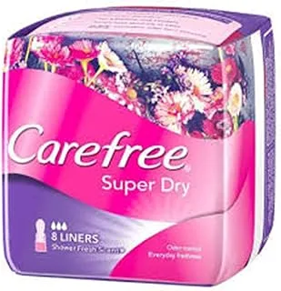 Carefree Super Dry Panty Liners - Cottony Soft - Breathable For Everyday Freshness - Shower Fresh Scent - Odor Control - 8 Liners