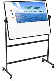 Holliage Adjustable Large Size Double-Sided Magnetic Mobile Whiteboard,Aluminium Frame and Stand(2021 Upgraded) (Black, 48â€ x36â€ )