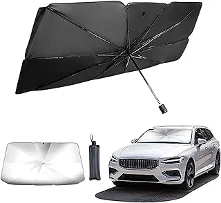 Car Sun Shade Umbrella – Front Windshield – UV Rays & Sun Heat Protection Foldable Sunshade – Front Window Protector – Universal Windshield for All Vehicles Models. Fits Most Vans SUVS (57 x 31 In)