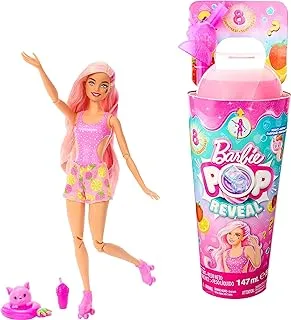 Barbie Pop Reveal Fruit Series Strawberry Lemonade Doll, 8 Surprises Include Pet, Slime, Scent & Color Change