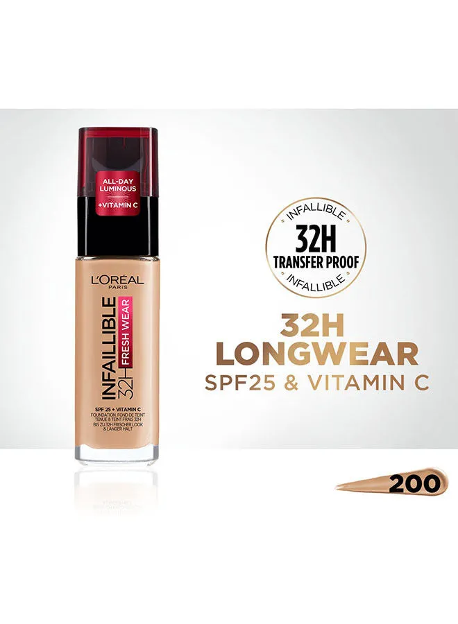 L'OREAL PARIS Infaillible 32H Fresh Wear Foundation -SPF 25 + Vitamin C 200 Natural Linen