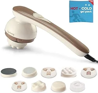 Lifelong Electric Handheld Full Body Massager Machine with Free Ice Gel Pack - 9 Massage Heads For Pain Relief & Relaxation with Multiple Speed Settings (Brown, LLM180)