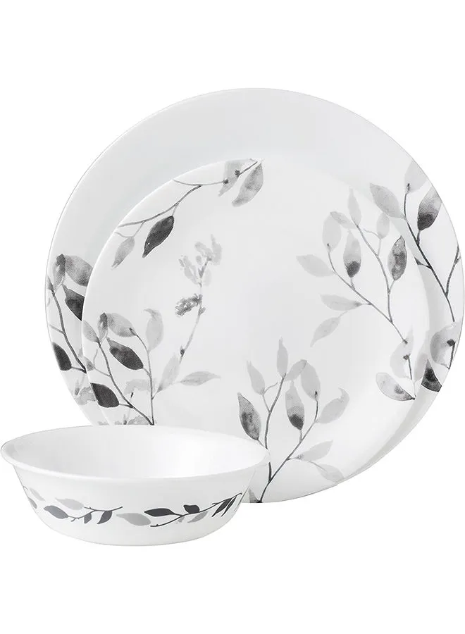 Corelle 12-Piece Corelle Vitrelle Misty Leaves Chip And Break Resistant Dinner Set Grey/White Glass