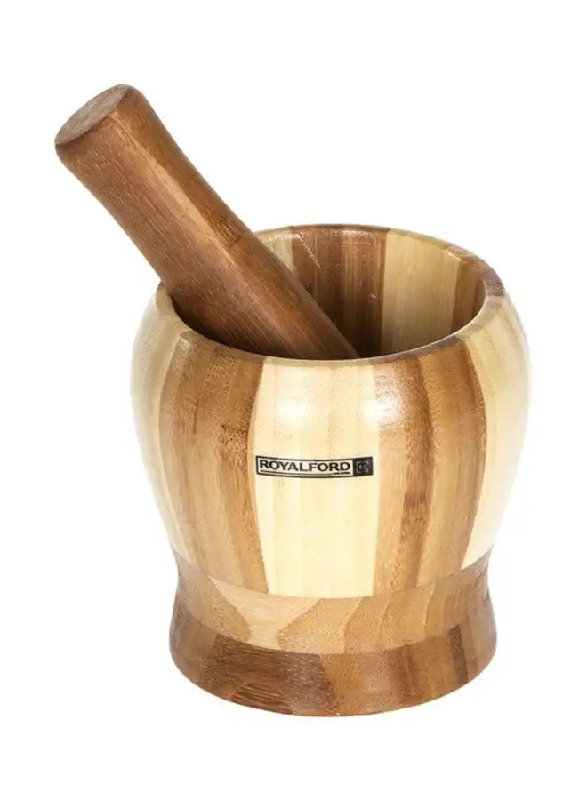 Royalford 2-Piece Bamboo Mortal And Pestle Set Brown 0.492kg