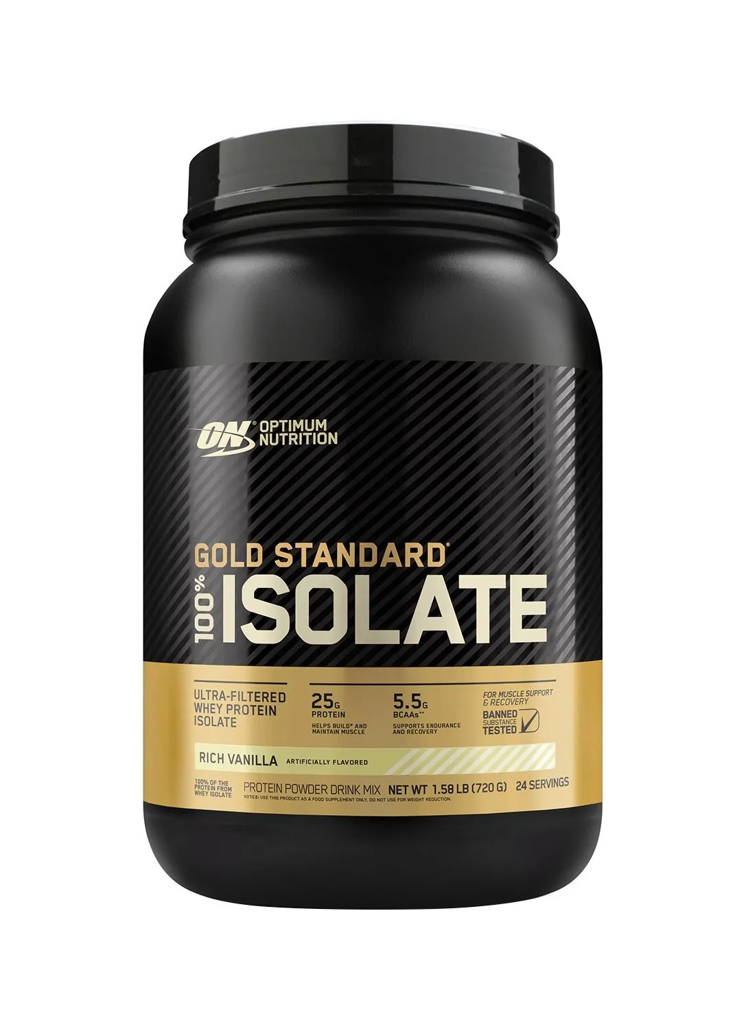 Optimum Nutrition Gold Standard 100% Isolate, 25 Grams of Protein, Hydrolyzed and Ultra-Filtered Whey Protein Isolate - Rich Vanilla, 1.58 lbs , 24 Servings (720 G)