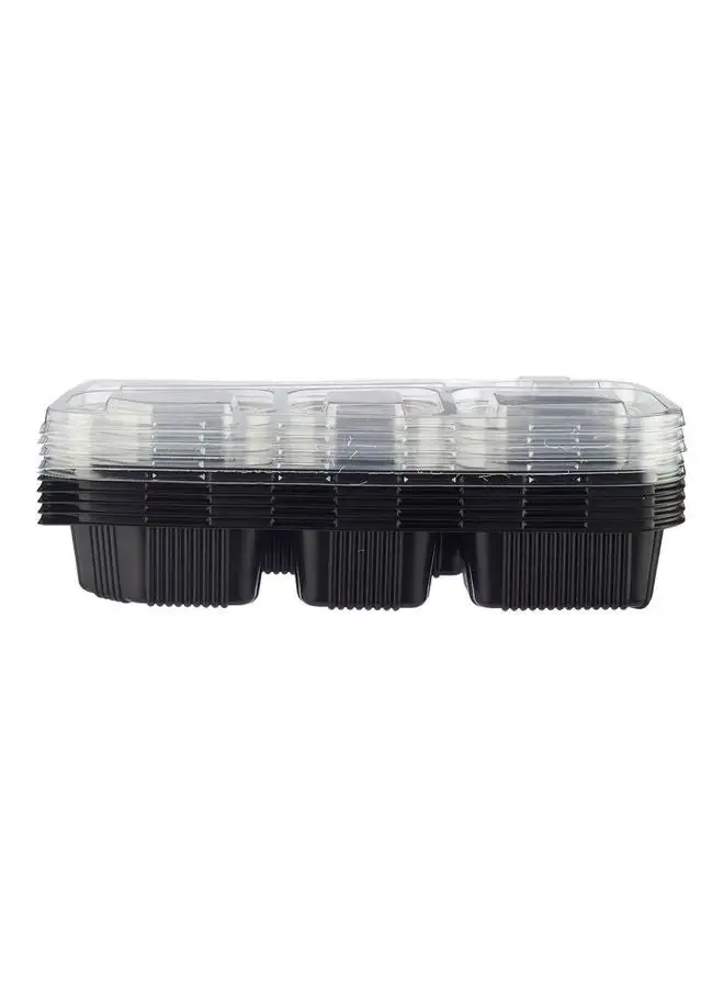 Hotpack 5-Piece Disposable 6-Compartment Rectangular Container With Lid Black 25cm