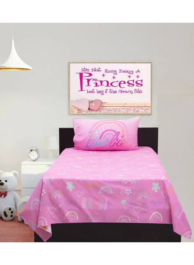 Hotel Linen Klub 2-Piece 144TC Poly Cotton Printed Super Soft Quality Kidz Klub Barbie Doll Shine Bedsheet Twin Set Includes 1xFitted Bed Sheet 160 x 240cm, 1xPillowcase 50x75cm