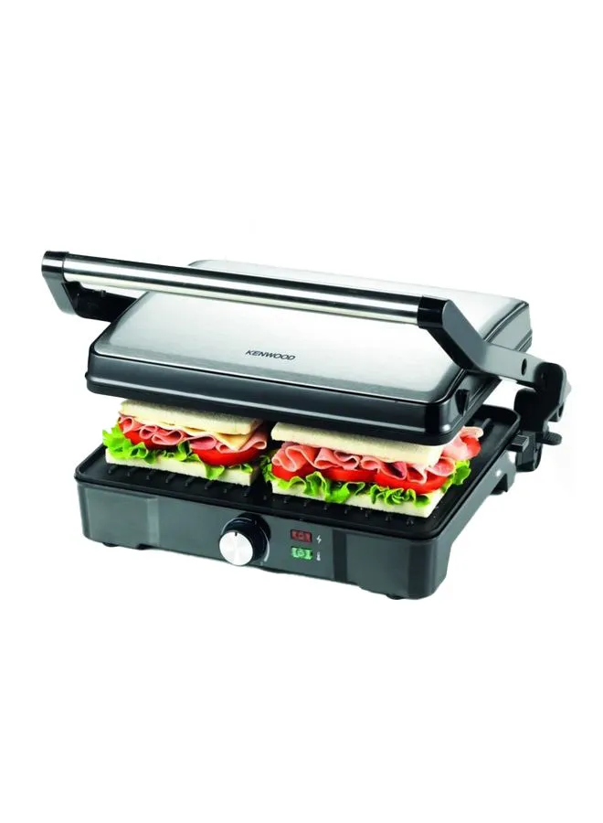 KENWOOD Grill Contact Health Panini Press With Variable Temperature 3 Positions For Burger Sandwich Pizza Steak Chicken Fish Vegetables 2000 W HGM31.000SI Silver