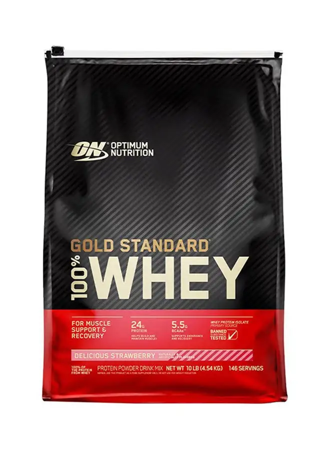 Optimum Nutrition Gold Standard 100% Whey Protein Powder Primary Source Isolate, 24 Grams of Protein for Muscle Support and Recovery - Delicious Strawberry, 10 Lbs, 146 Servings (4.53 KG)