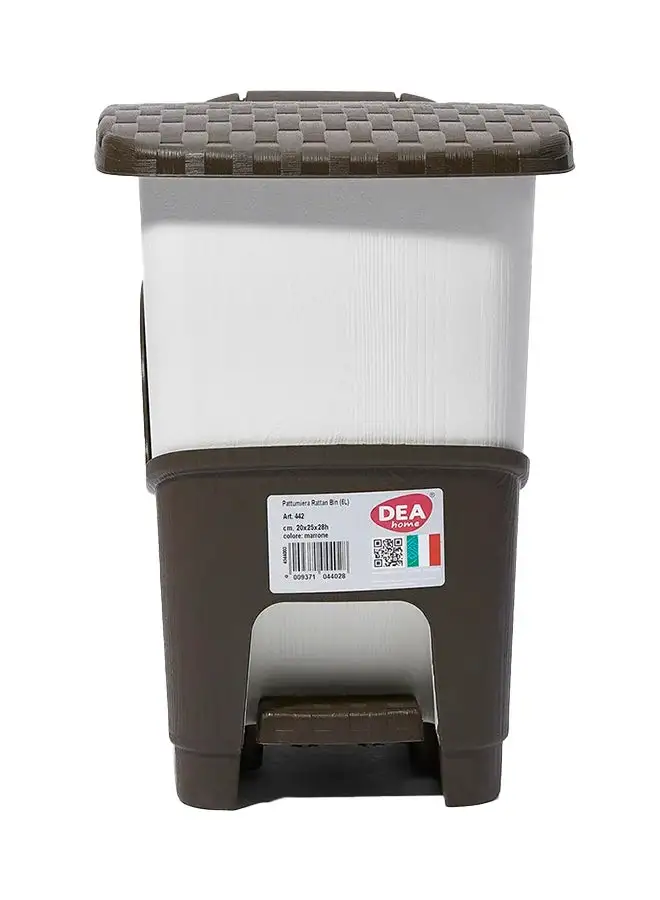 DEA HOME Rattan Pedal Lid Opening Trash Bin Brown/White 6Liters