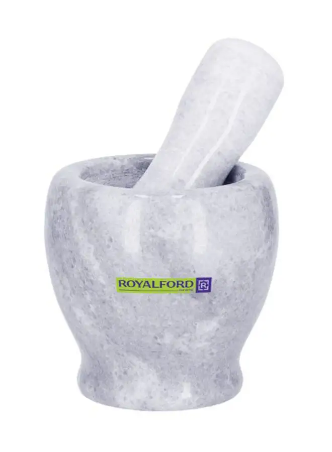 Royalford Marble Grinding Bowl Royalford RF7292, Comfortable Grip, Easy to Clean, Marble Build, Non-skid Base White Marble 1cm