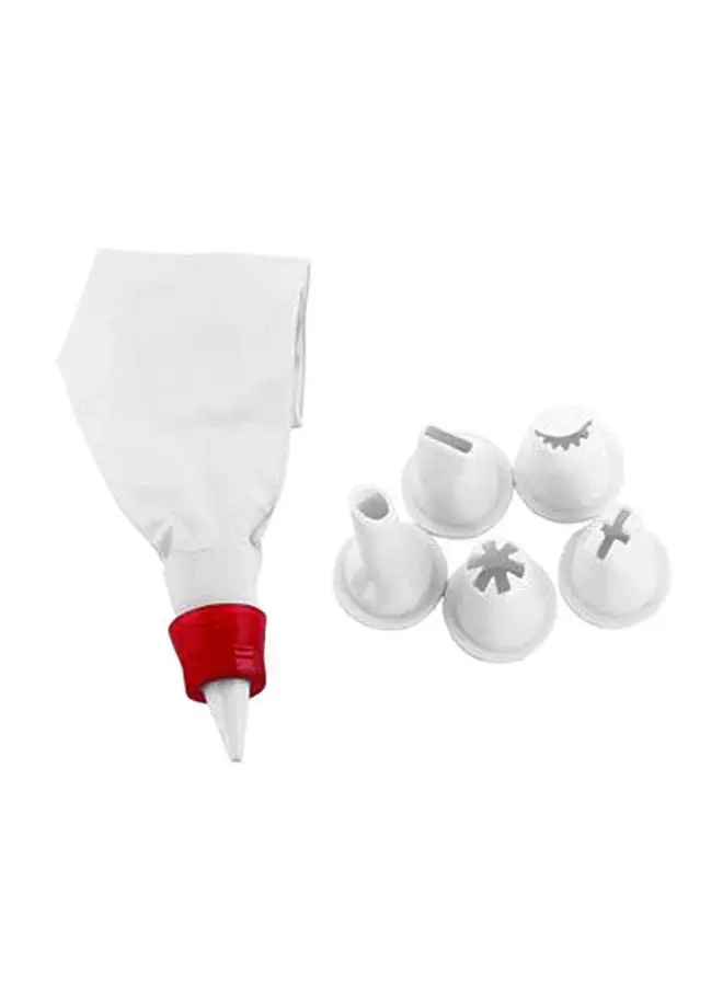 Royalford 5-Piece Plastic Nozzles With Icing Bag White/Red