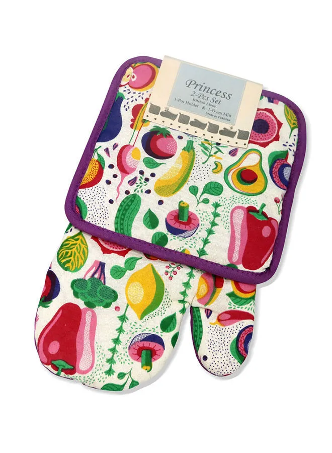 Hotel Linen Klub 2-Piece Reversible Printed Design Gloves/Oven Mitt And Pot Holder Set Purple