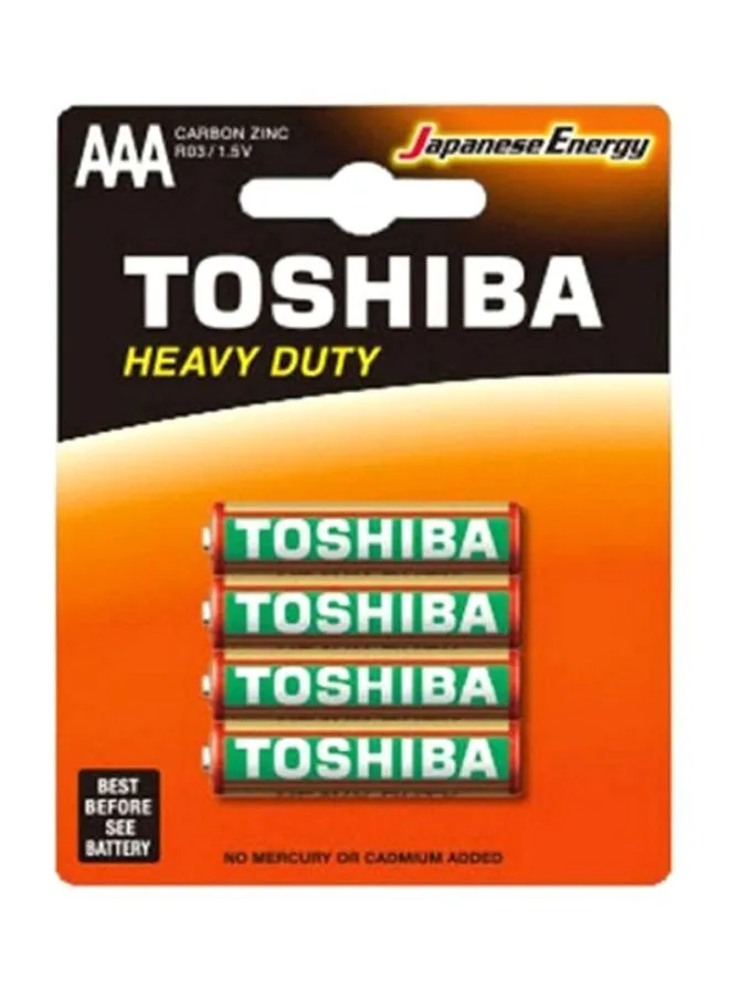 Toshiba 4-Piece Heavy Duty AAA Battery Set Yellow/Green/Red