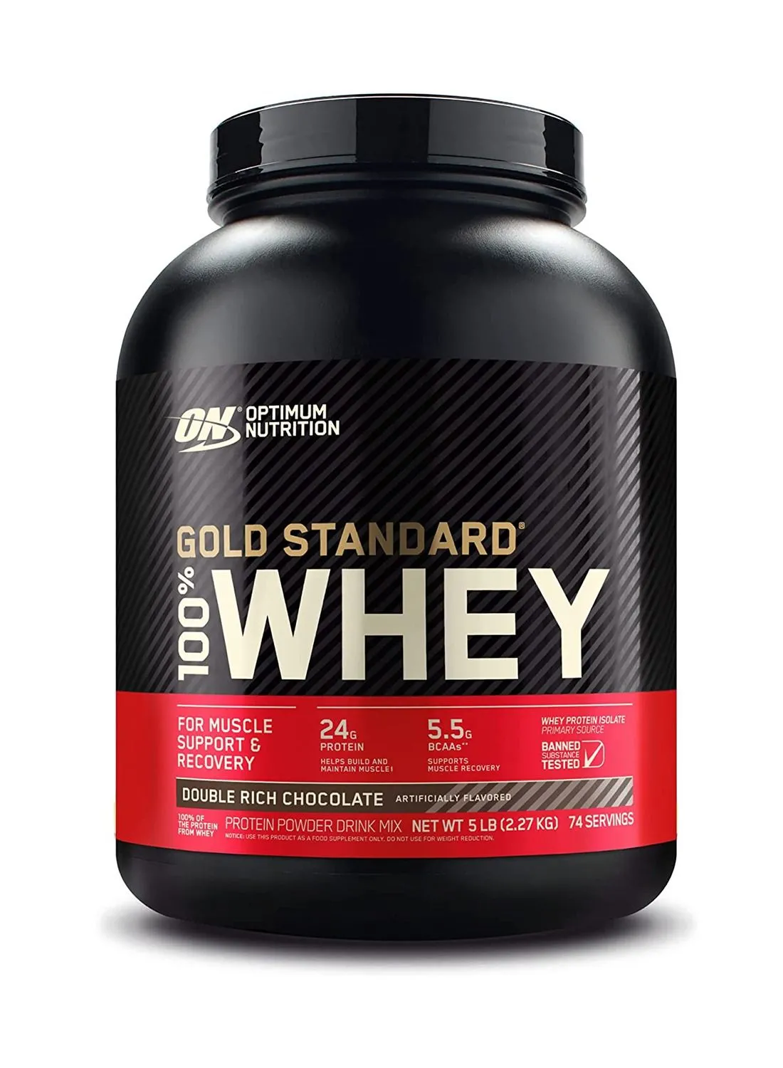 Optimum Nutrition Gold Standard 100% Whey Protein Powder Primary Source Isolate, 24 Grams of Protein for Muscle Support and Recovery - Double Rich Chocolate, 5 Lbs, 74 Servings (2.27 KG)