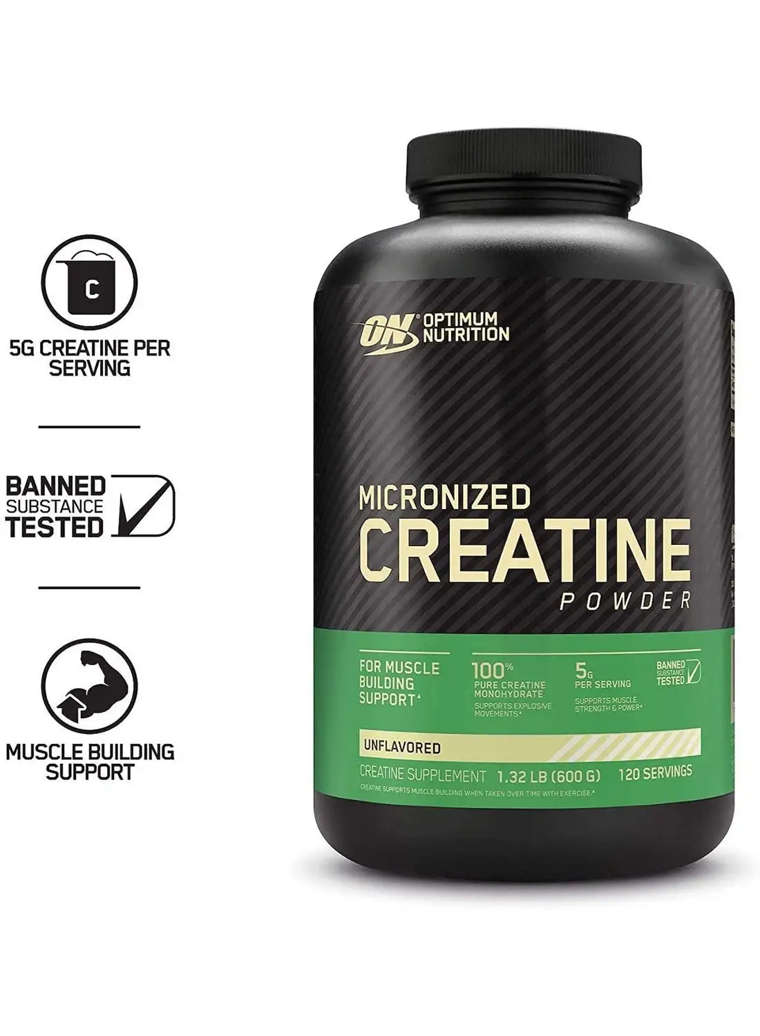 Optimum Nutrition Micronized Creatine Monohydrate Powder for Muscle Building Support - Unflavored, 600 Grams, 120 Servings