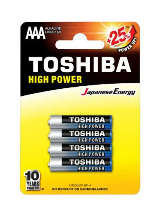 Toshiba 4-Piece High Power Alkaline AAA Battery Pack Black/Silver/Blue