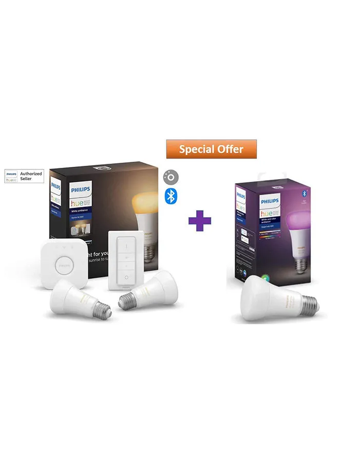 Philips Hue White Ambiance Starter Kit + 1 White And Colour Ambiance Bulb Bundle Pack White 16.5x7.5x8.8cm