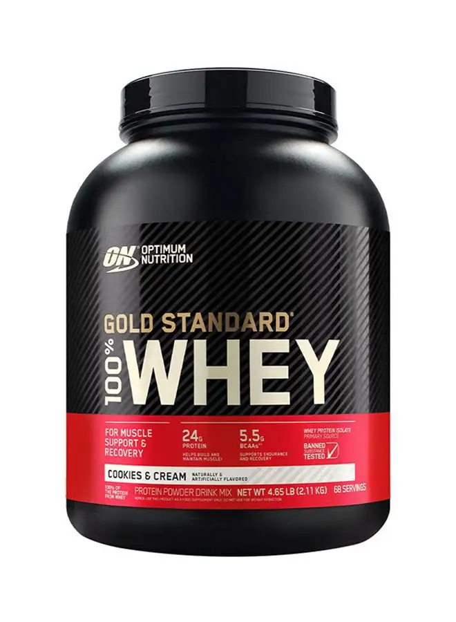 Optimum Nutrition Gold Standard 100% Whey Protein Powder Primary Source Isolate, 24 Grams of Protein for Muscle Support and Recovery - Cookies & Cream, 4.65 Lbs, 68 Servings (2.11 KG)