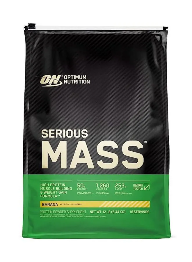 Optimum Nutrition Serious Mass: High Protein Muscle Building & Weight Gainer Protein Powder, 50 Grams of Protein, Vitamin C, Zinc And Vitamin D For Immune Support - Banana, 12 Lbs (5.44 KG)