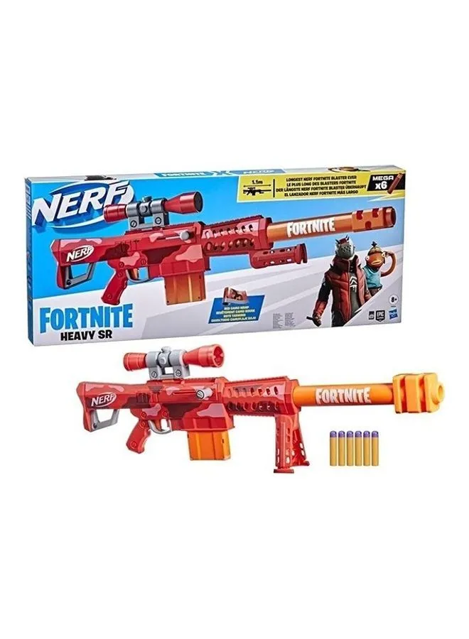 مسدس NERF Fortnite Heavy SR، أطول مسدس Fortnite على الإطلاق، نطاق قابل للإزالة، حركة بولت، 6 سهام ضخمة رسمية، مشبك 6 سهام