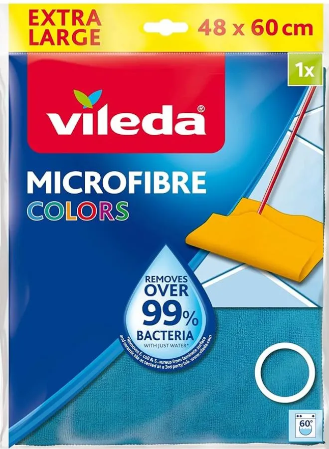 Vileda Microfibre floor cloth,  Superior Cleaning ,Maximum Absorbency, Versatile, Blue/Orange, 1 Pc Assorted 48x60cm