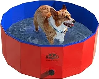 Dog Pool - Portable, Foldable 30.5-Inch Doggie Pool with Drain and Carry Bag - Pet Swimming Pool for Grooming, Bathing, or Play by PETMAKER (Red)