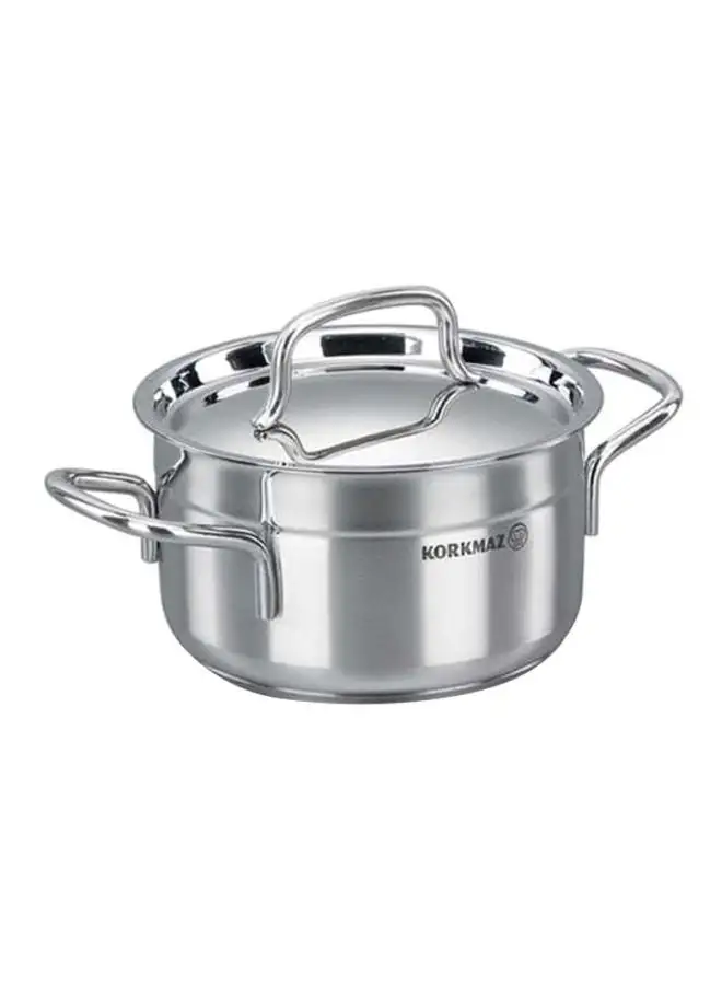 Korkmaz Sturdy And Durable Exclusive Shaped Lightweight Easy To Handle Alfa Casserole With Lid Silver 22x12cm