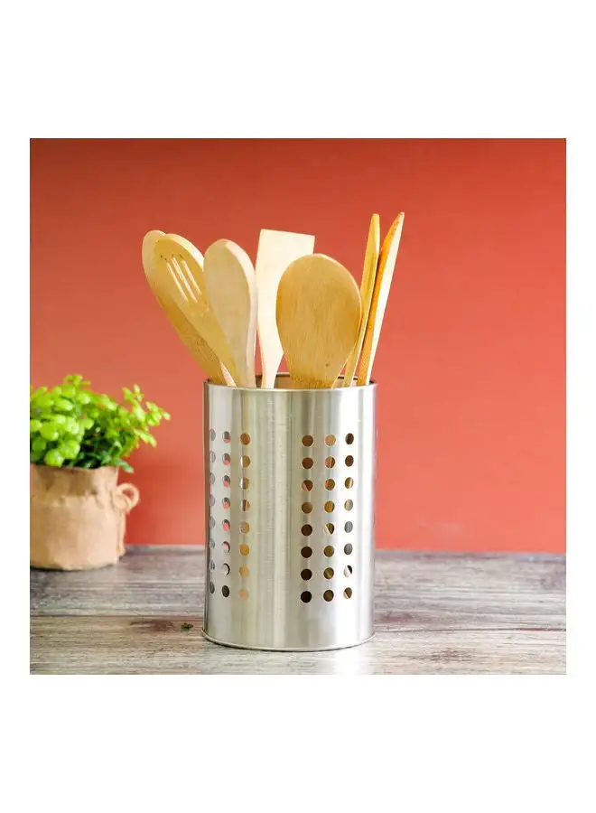 Royalford Cutlery Holder Stainless Steel,180G, Rf10247 - Food Grade Steel, Storage For Countertop Organizer, Cooking Utensil Crock For Kitchen Organization & Storage And Flatware Caddy Silver 12x18cm