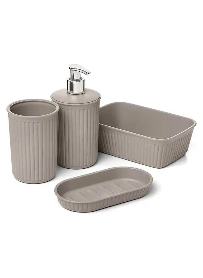 TATAY Bath Set Tumbler Soap Holder Soap Dispenser Organizer Taupe Medium