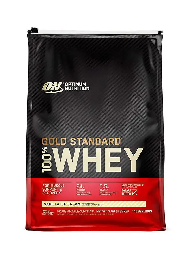 Optimum Nutrition Gold Standard 100% Whey Protein Powder Primary Source Isolate, 24 Grams of Protein for Muscle Support and Recovery - Vanilla Ice Cream, 10 Lbs, 146 Servings (4.53 KG)