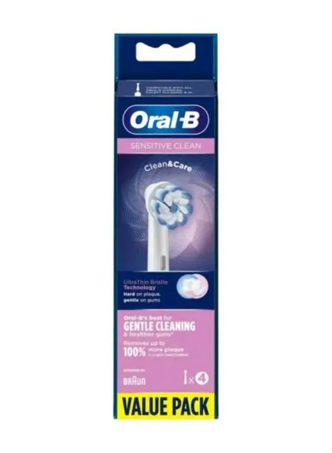 Oral B Sensitive Clean & Care Electric Toothbrush Head with Ultra Thin Bristle Technology, Pack of 4