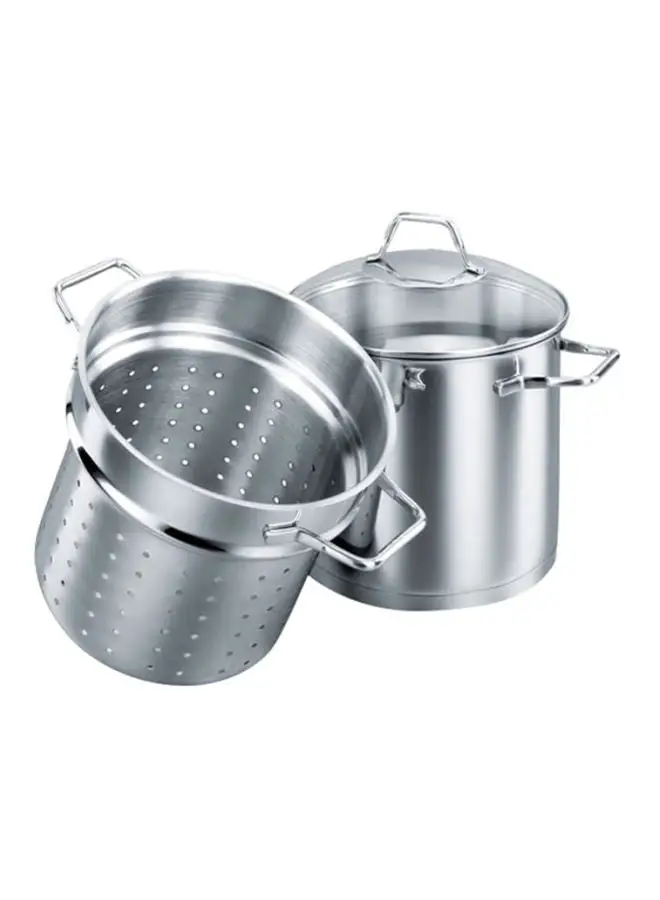 Korkmaz 3-Piece Perla Spaghetti Casserole Set Silver Casserole5.6, Spaghetti Pan 5.1Liters