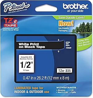 Brother International TZe335 P-Touch ~1/2 بوصة (0.47 بوصة) شريط مصفح قياسي أبيض على أسود - 26.2 قدم (8 م)