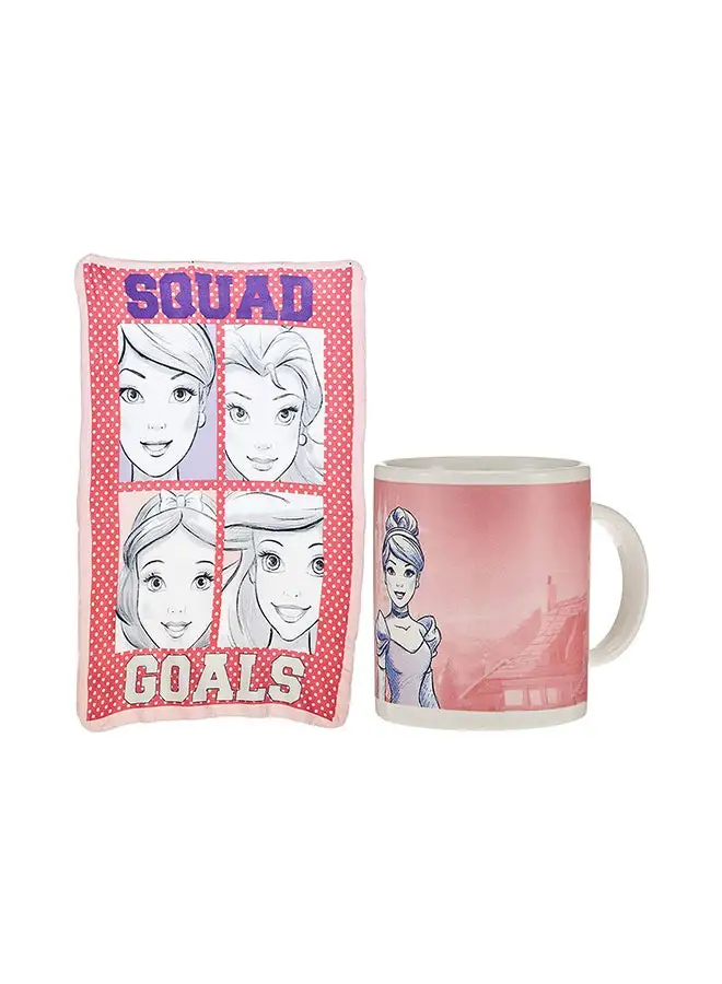 Disney Princess Can Shape Mug With  Polar Fleece Blanket Polyester Pink 100x150cm