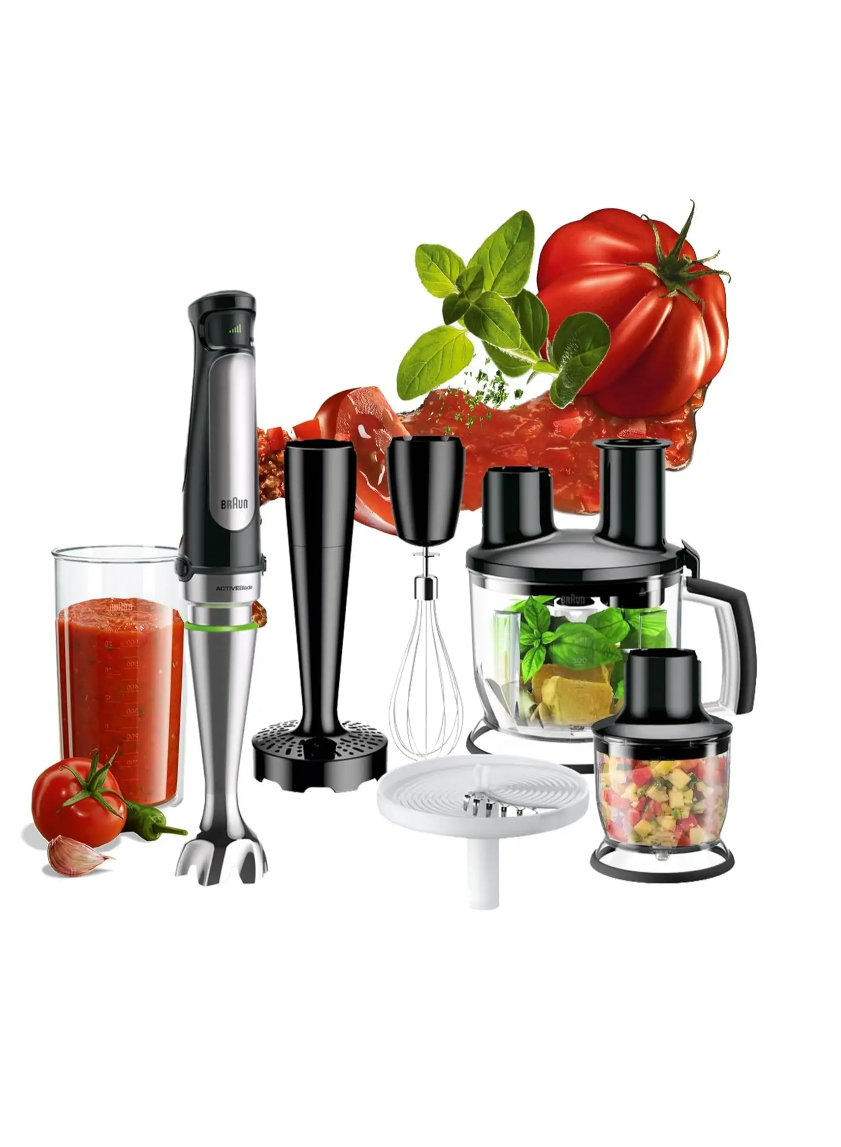 BRAUN Hand Blender MultiQuick with 600ml BPA-free Beaker, 1.5L Food Processor, 350ml Chopper, Puree/Masher, Whisk, Easy SmartSpeed, SplashControl & PowerBell Plus Technology MQ 7087X Black and Silver