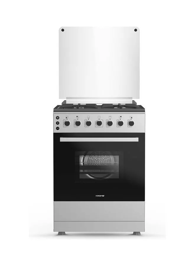 Krome 60x60cm Free Standing Cooker, Gas Oven And Full Ignition With 4 Burners, Double Knob Control, Stainless Steel Cooking Range, Full Safety, Made In Turkey KR-CR606O Inox Silver