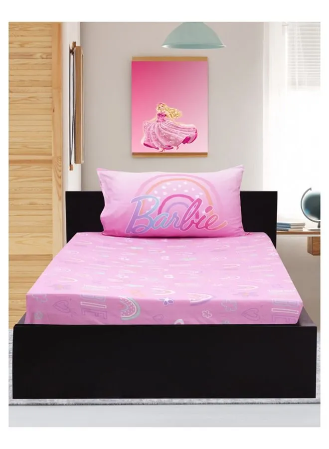 Hotel Linen Klub Kidz Klub Barbie Doll Pink Fittedsheet Twin 2pcs Set - Fabric 144TC Poly Cotton Printed Size: 1pc Fitted Sheet 120x200+25 cm +Pillowcase 50x75cm