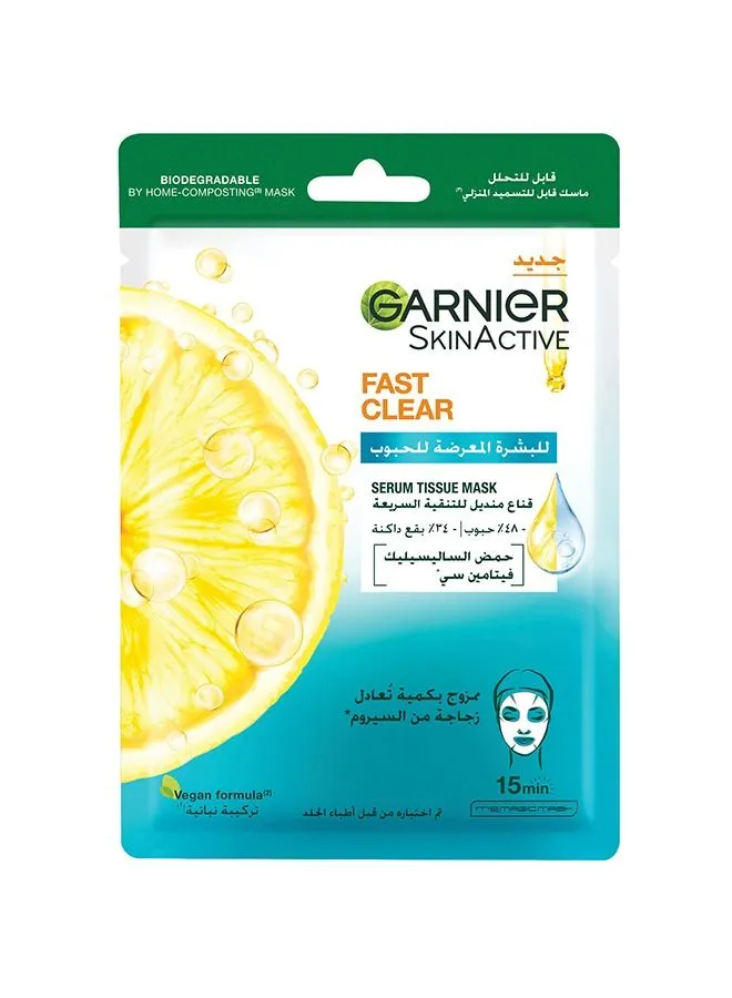 Garnier SkinActive Fast Clear Tissue Mask with Vitamin C & Salicylic Acid, for Acne Prone Skin