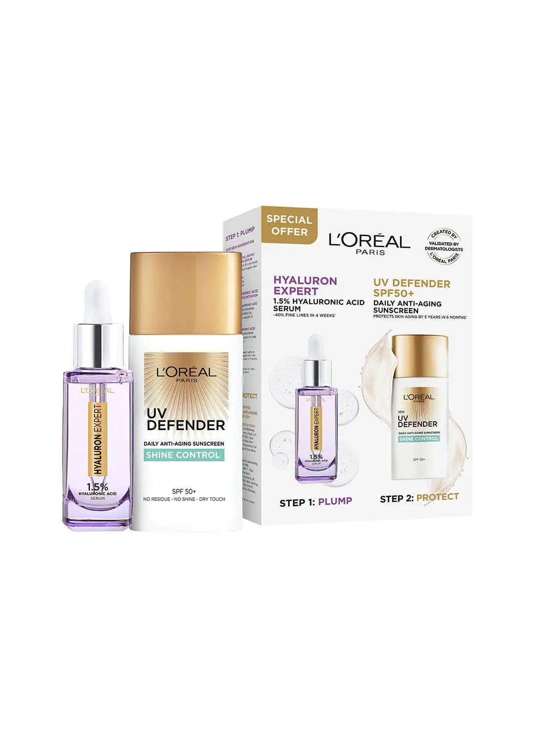 L'OREAL PARIS Hyaluron Expert Serum + Uv Defender Shine Control - Plump & Protect Kit @30%