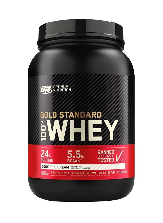 Optimum Nutrition Gold Standard 100% Whey Protein Powder Primary Source Isolate, 24 Grams of Protein for Muscle Support and Recovery - Cookies & Cream, 1.85 Lbs, 27 Servings (837 Grams)