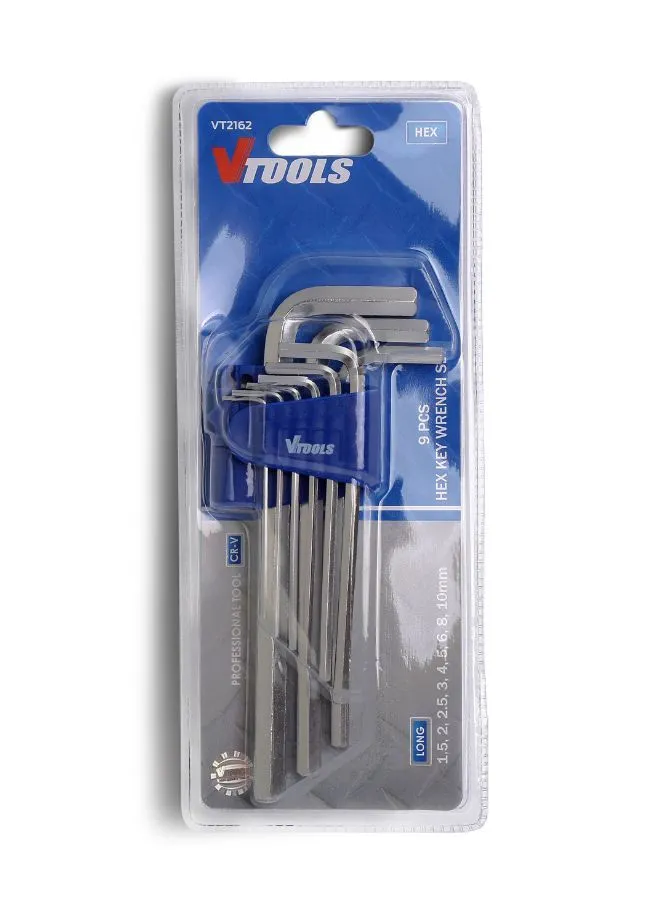 VTOOLS 9 Piece Long Chrome Vanadium Hex Key Allen Wrench Set