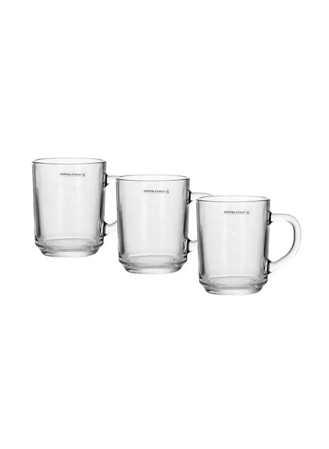 Royalford 3-Piece Glass Mugs With Handle Clear