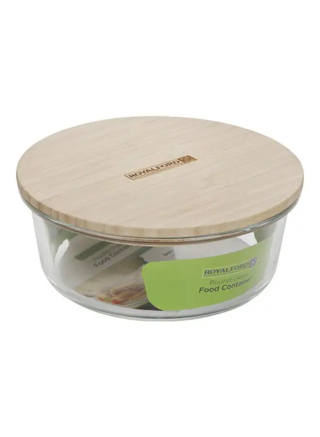 Royalford Rectangular Glass Food Container With Bamboo Lid Clear With Brown Lid 400ml