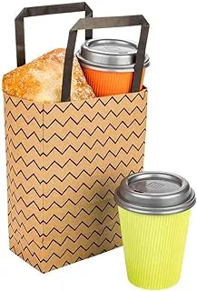 Saving Nature Kraft Paper Medium Shopping Bag - Black Zig Zag - 100ct Box - Restaurantware