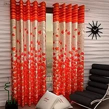 Home Sizzler 2 Pieces Polyester Door Curtains, 116 X 210 Cm, Rust, Maple Leaves