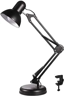 Metal Swing Arm Desk Lamp Interchangeable Base Or Clamp Classic Architect Clip On Study Table Lamp Multi Joint Adjustable Arm Black Finish including Energy Saving LED Bulb (Desk Lamp)