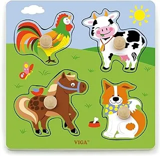 Viga Toys - 50839 - Big Wooden Knob Puzzle - Farm Animals