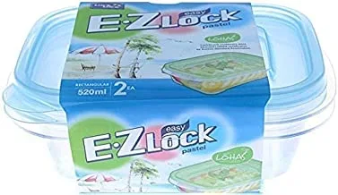 LocknLock EZ Lock Pastel حاوية مستطيلة ، مجموعة من قطعتين - أزرق HLE6300W